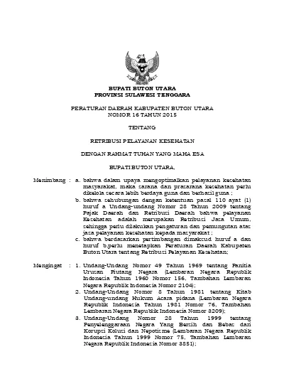 BUPATI BUTON UTARA PROVINSI SULAWESI TENGGARA PERATURAN DAERAH ...