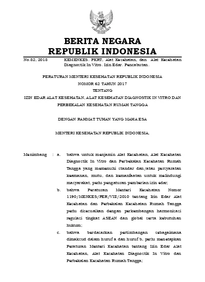 No.82, 2018 BERITA NEGARA REPUBLIK INDONESIA KEMENKES. PKRT, Alat ...