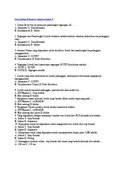 Soal Prakarya Kelas 9 Semester 1 - Satu Trik