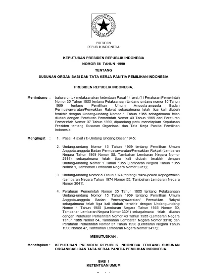 KEPUTUSAN PRESIDEN REPUBLIK INDONESIA NOMOR 56 TAHUN 1990 TENTANG ...