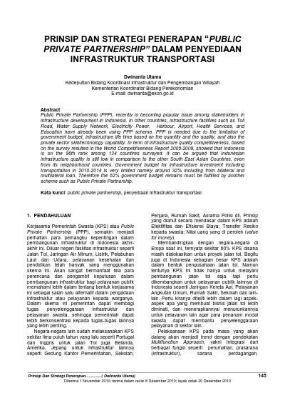 Prinsip Dan Strategi Penerapan Public Private Partnership Dalam Penyediaan Infrastruktur Transportasi