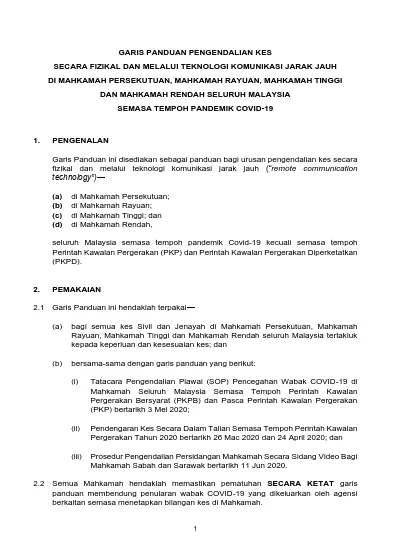 Pendengaran Kes Secara Dalam Talian Semasa Tempoh Perintah Kawalan Pergerakan Tahun 2020 Bertarikh 26 Mac 2020 Dan 24 April 2020 Dan