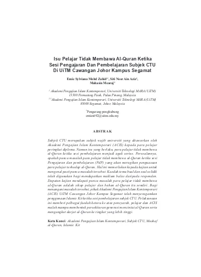 Isu Pelajar Tidak Membawa Al-Quran Ketika Sesi Pengajaran Dan 