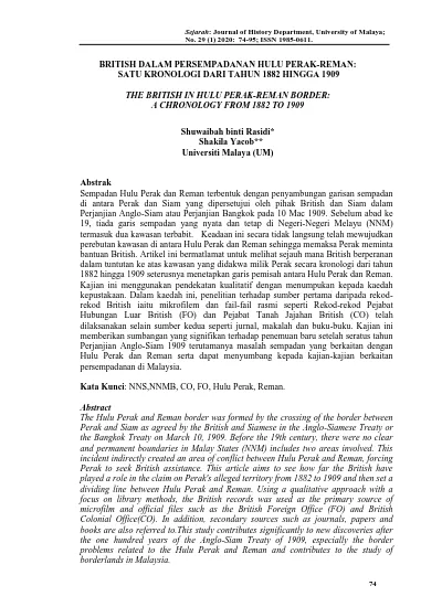 British Dalam Persempadanan Hulu Perak Reman Satu Kronologi Dari Tahun 1882 Hingga 1909