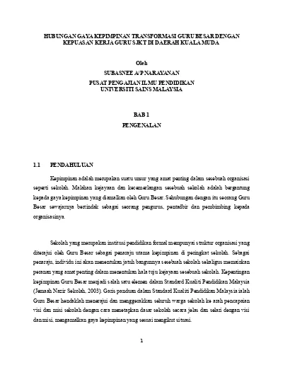 Hubungan Gaya Kepimpinan Guru Besar Dengan Kepuasan Guru