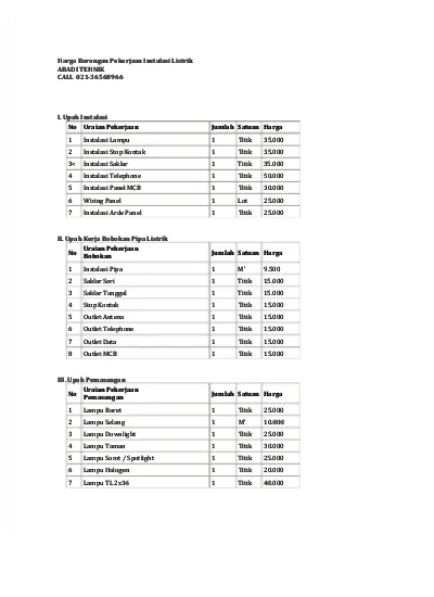 Harga Borongan Pekerjaan Instalasi Listrik