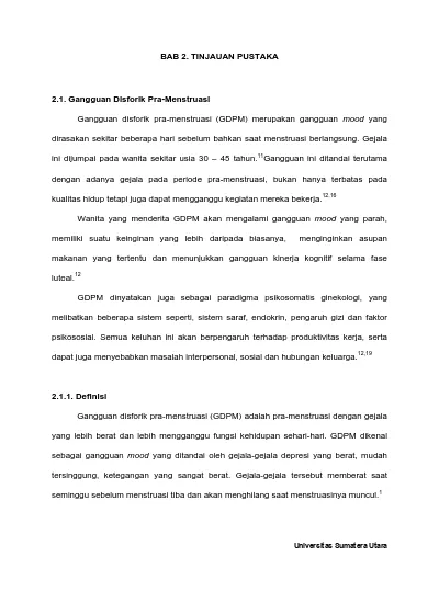 Bab 2 Tinjauan Pustaka Gangguan Disforik Pra Menstruasi Gdpm Merupakan Gangguan Mood Yang