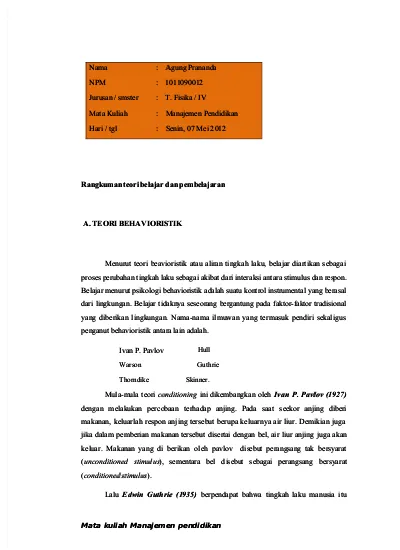 Top PDF Rangkuman Teori Belajar Dan Pembelajaran Fix - 123dok.com