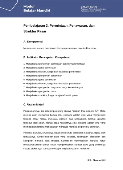 Pembelajaran 3. Permintaan, Penawaran, dan Struktur Pasar