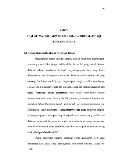 Bab Iv Analisis Materi Dakwah Kh Ahmad Asrori Al Ishaqi Tentang Ikhlas Didalam Sebuah Keikhlasan Terdapat Penyakit Penyakit Hati Yang Harus