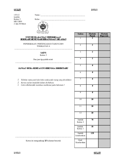 Kertas Soalan Sains Spm Kertas 2 An Tahun Tingkatan 4