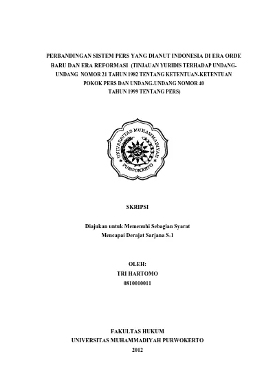 PERBANDINGAN SISTEM PERS YANG DIANUT INDONESIA DI ERA ORDE BARU DAN ERA ...