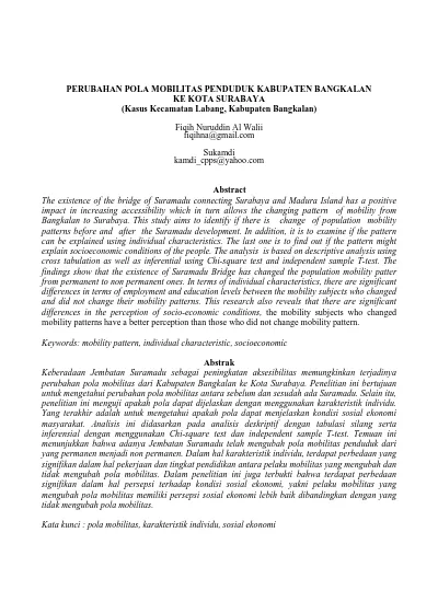 PERUBAHAN POLA MOBILITAS PENDUDUK KABUPATEN BANGKALAN KE KOTA SURABAYA ...