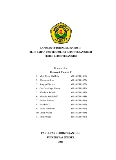 Laporan Tutorial Skenario Iii Blok Bahan Dan Teknologi Kedokteran Gigi Ii Semen Kedokteran Gigi