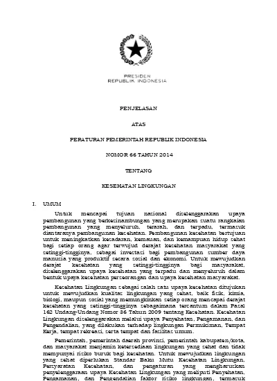 PENJELASAN ATAS PERATURAN PEMERINTAH REPUBLIK INDONESIA NOMOR 66 TAHUN ...