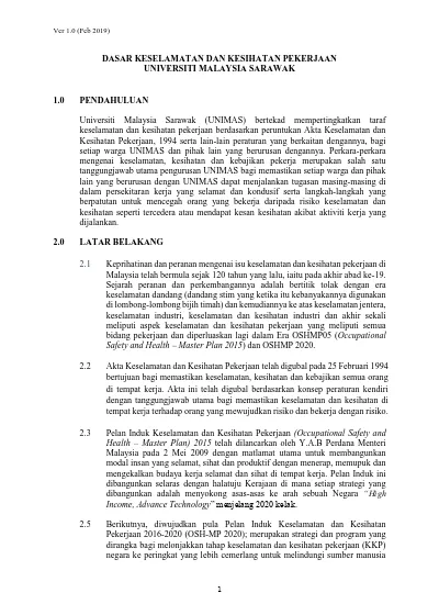 Dasar Keselamatan Dan Kesihatan Pekerjaan Universiti Malaysia Sarawak