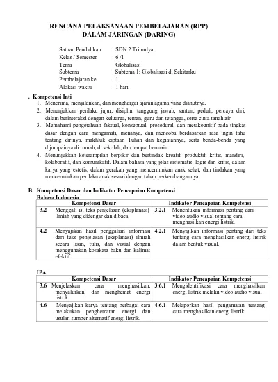 RENCANA PELAKSANAAN PEMBELAJARAN (RPP) DALAM JARINGAN (DARING)