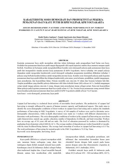 KARAKTERISTIK SOSIO DEMOGRAFI DAN PRODUKTIVITAS PEKERJA PEMANENAN DAUN ...