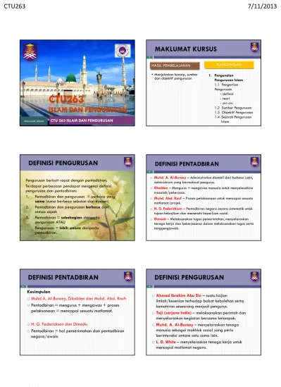 Maklumat Kursus Definisi Pengurusan Definisi Pengurusan Definisi Pentadbiran Ctu263 6 16 2013 Maruwiah Ahmat 1 Definisi Pentadbiran