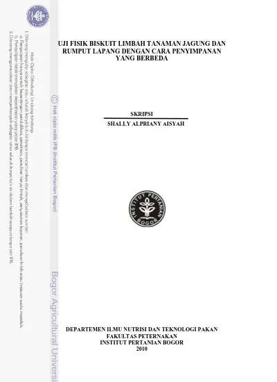 Uji Fisik Biskuit Limbah Tanaman Jagung Dan Rumput Lapang Dengan Cara Penyimpanan Yang Berbeda Skripsi Shally Alpriany Aisyah