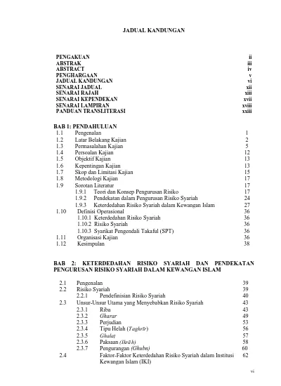 JADUAL KANDUNGAN PENGAKUAN ABSTRACT PENGHARGAAN SENARAI JADUAL SENARAI ...