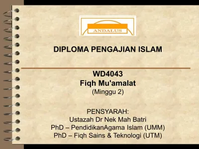 Institut Pengajian Tinggi Al Zuhri Diploma Pengajian Islam Al Zuhri Hadits 1 Minggu Pertama 09 Mar 2014 2 30 Ptg 5 30 Ptg