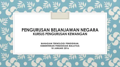 Pengurusan Belanjawan Negara Kursus Pengurusan Kewangan