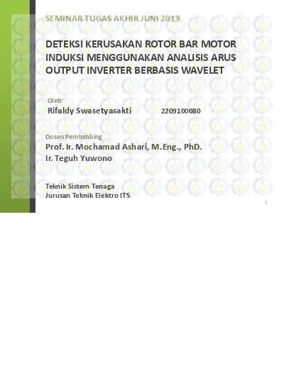 Analisis Kerusakan Rotor Bar Dan Arus Tidak Seimbang Pada Motor Induksi Tiga Fasa Dengan Metode Motor Current Signature Analysis Mcsa Di Pt Pjb Ubj O M Pltu Rembang