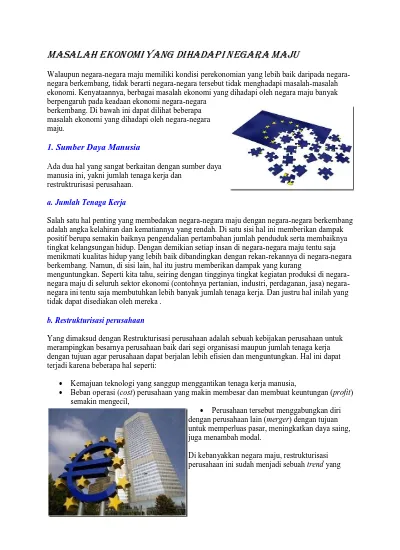 Masalah Ekonomi Yang Dihadapi Negara Maju
