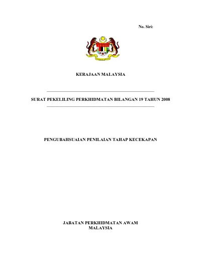 Kerajaan Malaysia Surat Pekeliling Perkhidmatan Bilangan 19 Tahun 2008 Pengubahsuaian Penilaian Tahap Kecekapan