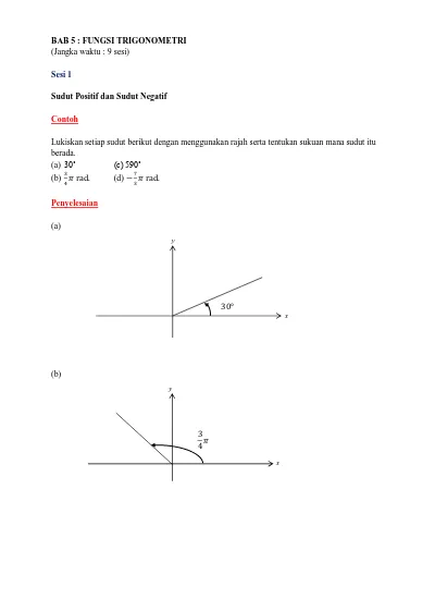 Bab 5 Fungsi Trigonometri Jangka Waktu 9 Sesi Sesi 1 Sudut Positif Dan Sudut Negatif Contoh