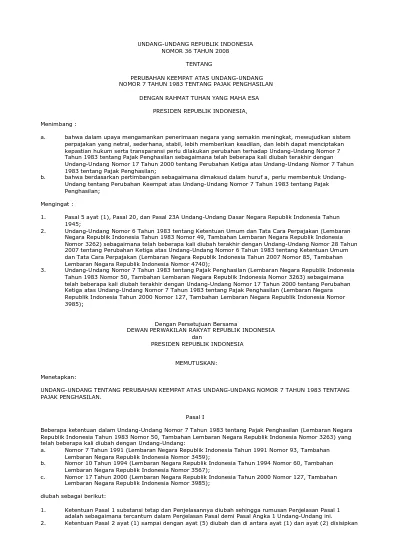 UNDANG-UNDANG REPUBLIK INDONESIA NOMOR 36 TAHUN 2008 TENTANG PERUBAHAN ...