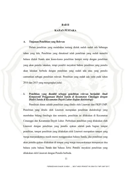 Bab Ii Kajian Pustaka Dalam Penelitian Yang Membahas Tentang Dialek Sudah Sudah Ada Beberapa