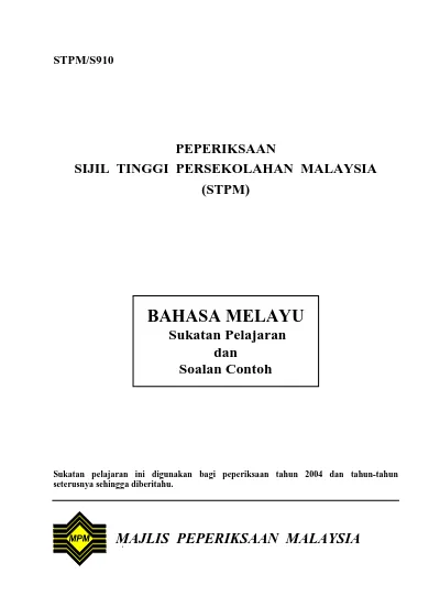 Bahasa Melayu Sukatan Pelajaran Dan Soalan Contoh