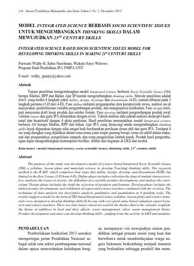 MODEL INTEGRATED SCIENCE BERBASIS SOCIO SCIENTIFIC ISSUES UNTUK ...