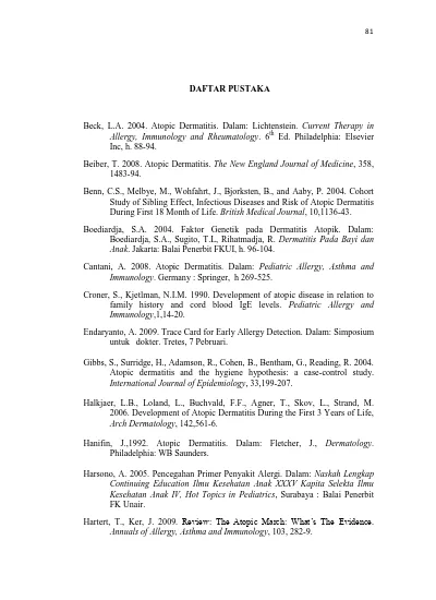 DAFTAR PUSTAKA. Hanifin, J.,1992. Atopic Dermatitis. Dalam 