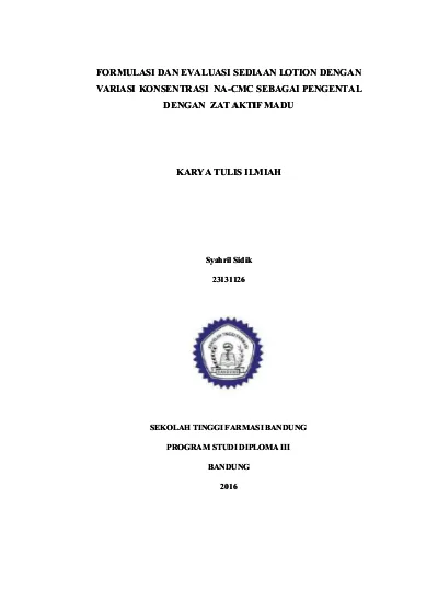 Formulasi Dan Evaluasi Sediaan Lotion Dengan Variasi Konsentrasi Na