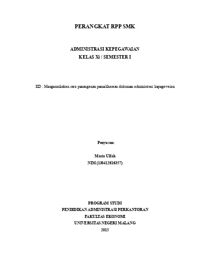 Rpp Pemeliharaan Dokumen Administrasi Kepegawaian