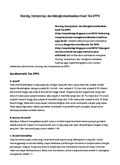 Pengembangan Aplikasi Tes Kepribadian Menggunakan Metode Edward S Personal Preference Schedule Epps