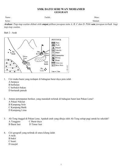 Latihan Geografi Tingkatan 3 Bab 2 Arah