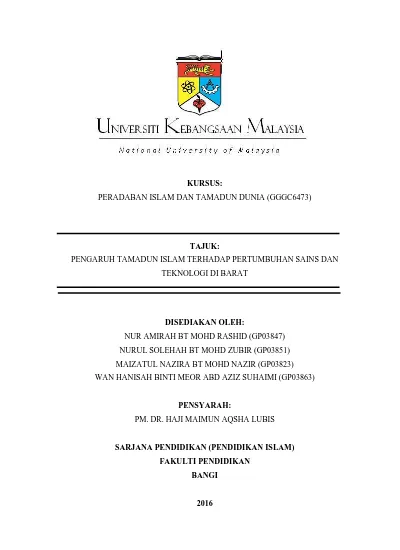 Perkembangan Sains & Teknologi dalam Tamadun Islam (Assignment UKM)