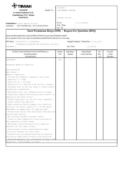 Surat Permintaan Harga Sph Request For Quotation Rfq