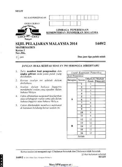 Tingkat Matematik Kedah Kertas 2