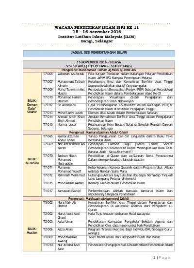 Wacana Pendidikan Islam Siri Ke November 2016 Institut Latihan Islam Malaysia Ilim Bangi Selangor