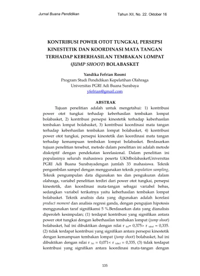 Hubungan Antara Koordinasi Mata Tangan Dan Persepsi Kinestetik Dengan Kemampuan Passing