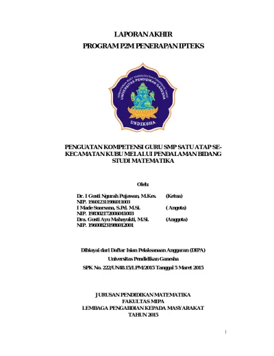 Laporan Akhir Program P2m Penerapan Ipteks