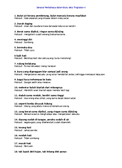 Senarai Peribahasa Dalam Buku Teks Tingkatan 4