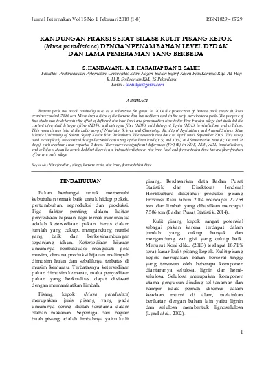 Kandungan Fraksi Serat Silase Kulit Pisang Kepok (musa Paradisiaca 
