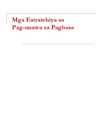 Mga Estratehiya Sa Pag Unawa Sa Pagbasa