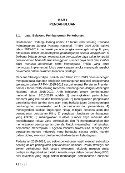 Bab I Pendahuluan Latar Belakang Pembangunan Perkebunan